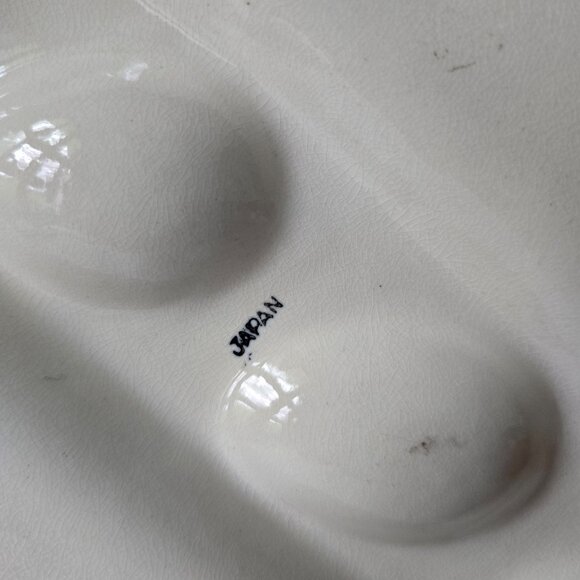 Japanese Ceramic Divided Serving Platter With Hand-Painted Vegetable Design - Picture 3 of 16